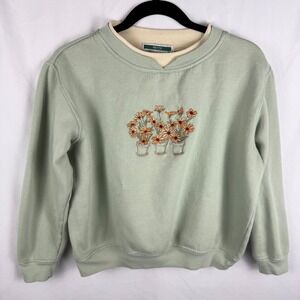 Shenanigans Vintage Embroidered Sweatshirt Large Petite Cottagecore Flowers